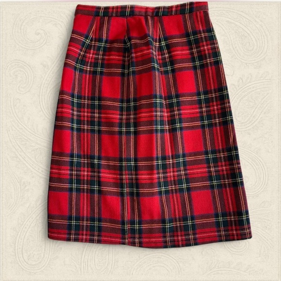 Preppy vintage wool lined Red Plaid Pencil Skirt - Picture 1 of 4